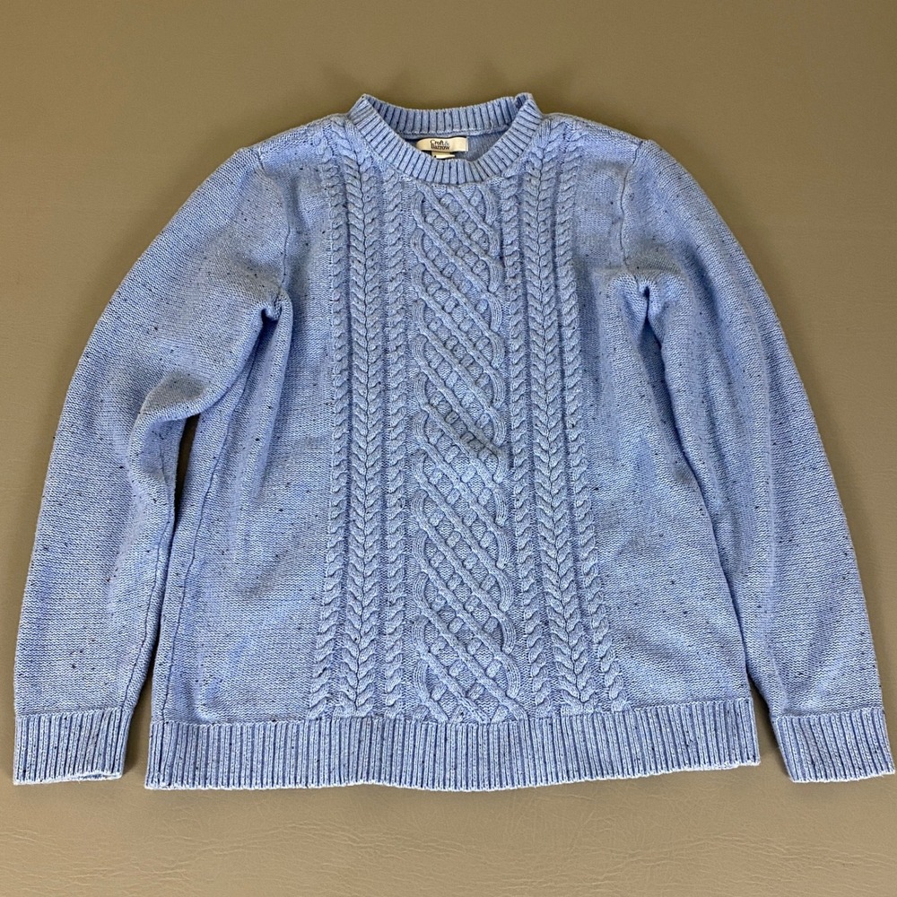Croft & Barrow Cable Knit Sweater Women's Size Small Blue Cotton Blend Speckled